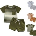 thumbnail image 1 of Bovxnpu Boys 2 Piece Outfits, Boy Short Set Cute T-Shirt Shorts, Boys' Casual Short Sleeve Turndown Collar Botton Solid Short Pants Sets 2 Years, 1 of 4