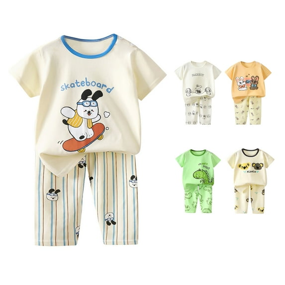 Bovxnpu Boys Cotton Pajamas Sets, Toddler Boys Graphic Print Tee and Pants 2 Piece Loungewear Set, Boys Fashion Casual Short Sleeve And Long Pants Pajamas Set 5 Years