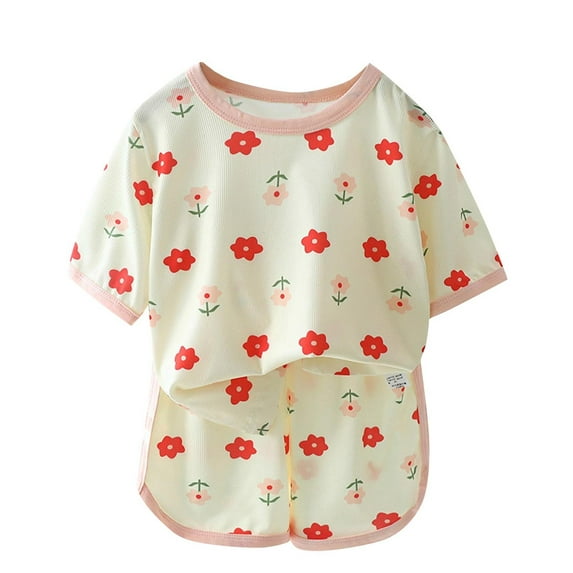 Bovxnpu Boys Girls 2 Piece Outfits, Girl Short Set Cute T-Shirt Shorts, Children's Cotton Pajamas And Home Clothes Set Boys' Conditioned Clothes Baby Pajamas 1 Year