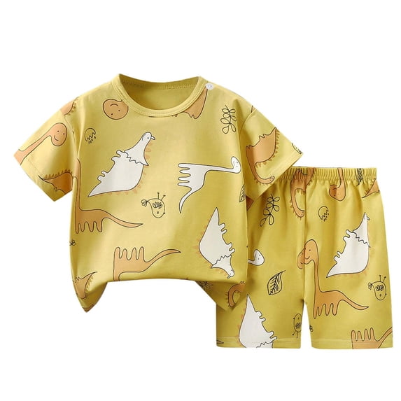 Bovxnpu Boys Girls 2 Piece Outfits, Girl Short Set Cute T-Shirt Shorts, Children's Summer Cotton Printed Short Sleeved Round Neck T-shirt+shorts 1-2 Years