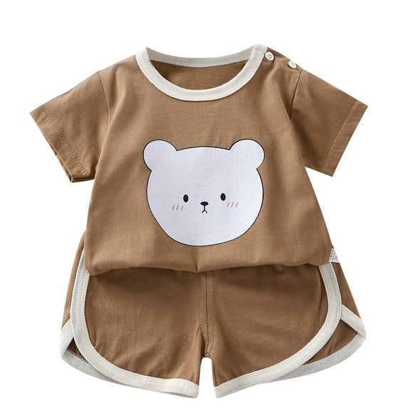 Bovxnpu Boys Girls 2 Piece Outfits, Girl Short Set Cute T-Shirt Shorts, Short Sleeved Set Baby's Summer T-shirt Cotton Sports And Casual Clothes 12 Months
