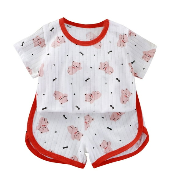 Bovxnpu Boys Girls 2 Piece Outfits, Girl Short Set Cute T-Shirt Shorts, Short Sleeved Set Baby's Summer T-shirt Cotton Sports And Casual Clothes 7 Years