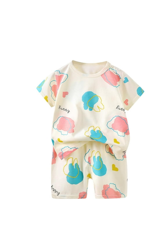 Boys Girls 2 Piece Outfits, Girl Short Set Cute T-Shirt Shorts, Summer Thin Round Neck Short Sleeved Set Home Clothes Cute Printed T-shirt+shorts 2 Years