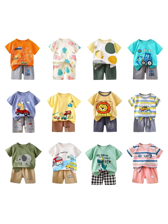 Boys Girls 2 Piece Outfits, Girl Short Set Cute T-Shirt Shorts, Summer Thin Round Neck Short Sleeved Set Home Clothes Cute Printed T-shirt+shorts 2 Years