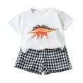 thumbnail image 1 of Bovxnpu Boys Girls 2 Piece Outfits, Girl Short Set Cute T-Shirt Shorts, Toddler Kids Casual Summer Leisure Suit Dinosaur Printed T-shirt Checkered Shorts Set 3 Years, 1 of 5