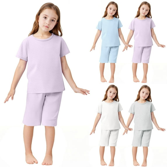Bovxnpu Boys Girls 2 Piece Outfits, Girl Short Set Cute T-Shirt Shorts, Toddler Kids Fashion Cute Solid Color Soft Short Sleeve Top Shorts Home Wear Suit 6 Years