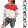 thumbnail image 1 of Bovxnpu Boys Girls 2 Piece Outfits, Girl Short Set Cute T-Shirt Shorts, Toddler Kids Fashion Cute Splicing Color Loose Soft Short Sleeve Top Yoga Shorts Suit 6 Years, 1 of 7