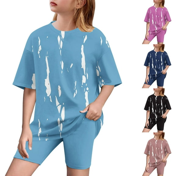 Bovxnpu Boys Girls 2 Piece Outfits, Girl Short Set Cute T-Shirt Shorts, Toddler Kids Fashion Cute Stripe Print Loose Soft Short Sleeve Top Yoga Shorts Suit 5 Years