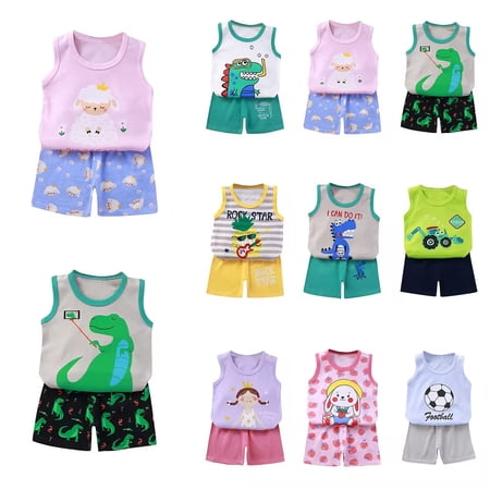 Bovxnpu Boys Girls 2 Piece Outfits, Girl Sleeveless Tee T Shirt Tank Top Shorts, Children's Sleeveless Round Neck Top Elastic Waist Shorts Casual Set 2 Years