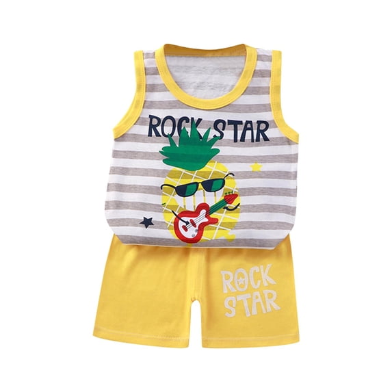 Bovxnpu Boys Girls 2 Piece Outfits, Girl Sleeveless Tee T Shirt Tank Top Shorts, Children's Sleeveless Round Neck Top Elastic Waist Shorts Casual Set 18 Months