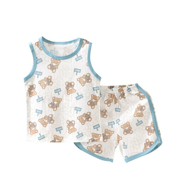 Bovxnpu Boys Girls 2 Piece Outfits, Girl Sleeveless Tee T Shirt Tank Top Shorts, Summer Thin Sleeveless Round Neck Set Home Wear Cute Print Top+shorts 3 Years