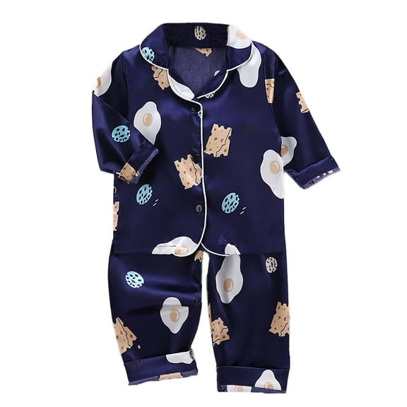 Bovxnpu Boys Girls Satin Pajamas Sets, Toddler Girls Button-Down Sleepwear 2 Piece Loungewear Set, Long Sleeved Trousers Printed Children's Home Clothes Suits 5 Years