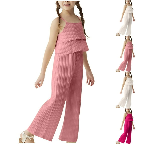 Bovxnpu Girls 2 Piece Outfits, Girl Flared Legging Pants and Tank Top, Casual Short Sleeveless Round Neck Collar Botton Solid Color Long Pants Sets 2 Years