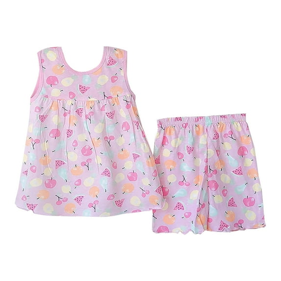 Bovxnpu Girls 2 Piece Outfits, Girl Sleeveless Tee T Shirt Tank Top Shorts, Girls Casual Dress Shorts Set Two-piece Suit Suitable For 1 To 3 Years Old 1-2 Years