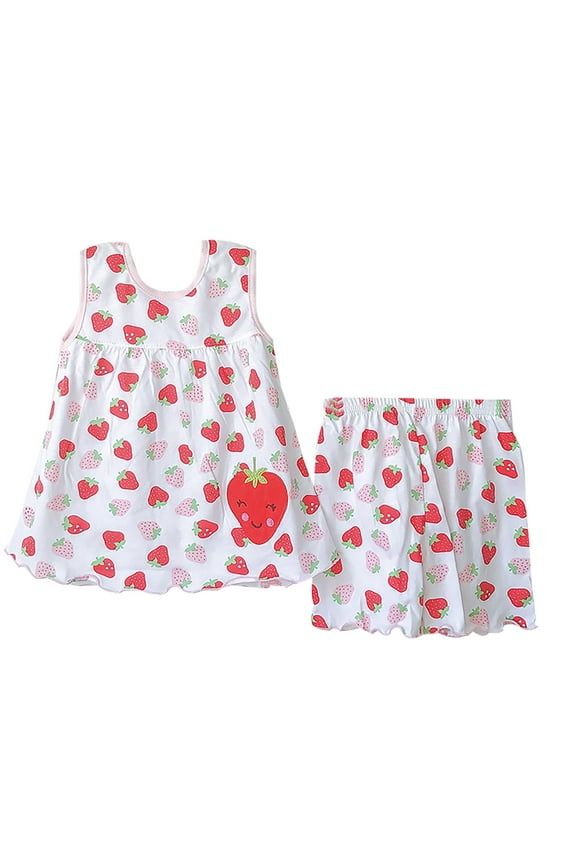 Girls 2 Piece Outfits, Girl Sleeveless Tee T Shirt Tank Top Shorts, Girls Casual Dress Shorts Set Two-piece Suit Suitable For 1 To 3 Years Old 1-2 Years
