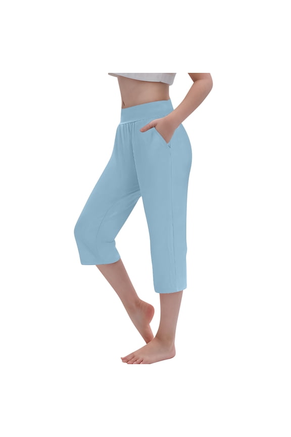 Girls Capri Leggings,Girls Cropped Trousers Leggings Stretchy Athletic Tights Dance Workout Running Yoga Pants For Kids Teens Daily Wear Light Blue 10 Years