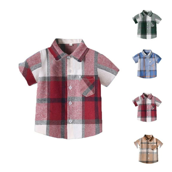 Bovxnpu Kids Summer Tops, Toddler Boys' Button Down Shirt, Boys' Short Sleeve Lapel Lattice Top 2 Years