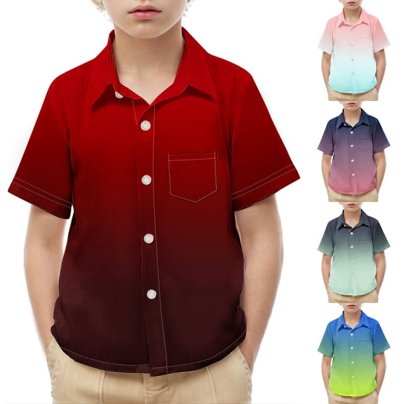 Bovxnpu Kids Summer Tops, Toddler Boys' Button Down Shirt, Toddler Kids Boys Girl Fashion Cute Gradient Print Short Sleeves Casual School Uniform Top Shirt 2 Years