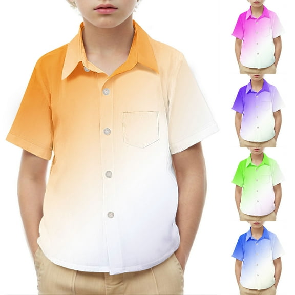 Bovxnpu Kids Summer Tops, Toddler Boys' Button Down Shirt, Toddler Kids Boys Girl Fashion Cute Gradient Print Short Sleeves Casual School Uniform Top Shirt 6 Years