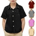 thumbnail image 1 of Bovxnpu Kids Summer Tops, Toddler Boys' Button Down Shirt, Toddler Kids Boys Girl Fashion Cute Shiny Print Short Sleeves Casual School Uniform Top Shirt 6 Years, 1 of 8