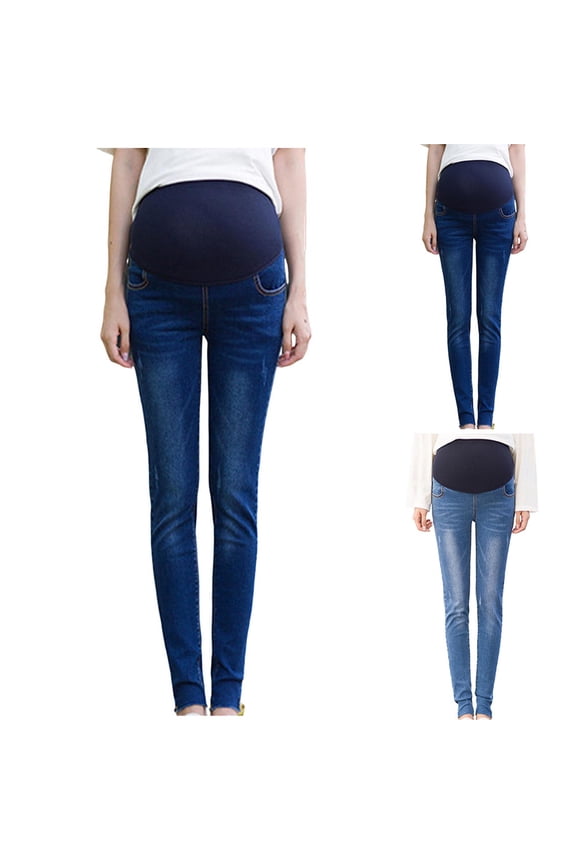Maternity Clothes For Women, Women's Maternity Jeans Over Belly Stretch Jeans Pregnancy Pants, Solid Color Elastic Waist Pockets Full Length Pants Jeans L