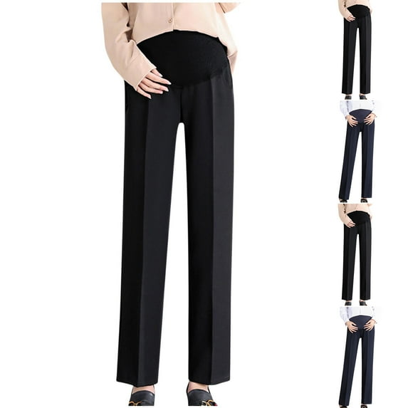 Bovxnpu Maternity Clothes For Women, Women's Maternity Pants Stretchy Lounge Wide Leg Trousers with Pockets, High Waisted Pants Work Pants Straight Leg Pants M