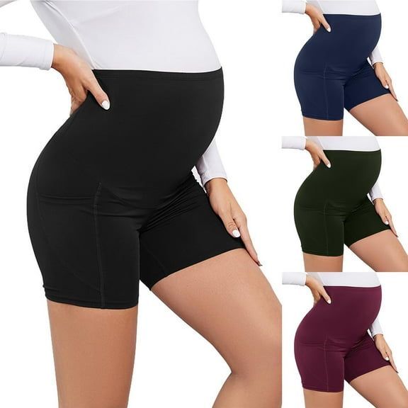 Bovxnpu Maternity Clothes For Women, Women's Maternity Yoga Shorts Over The Belly with Pockets, Solid Color High Waisted Belly Lifting Pocket Maternity Shorts S