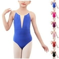 thumbnail image 1 of Bovxnpu One-piece Gymnastics Leotards for Girls, Toddler Kids Dance Outfits, Children's Solid Color Suspender Top Elastic Waist Shorts Dance Practice Suit 5-6 Years, 1 of 5