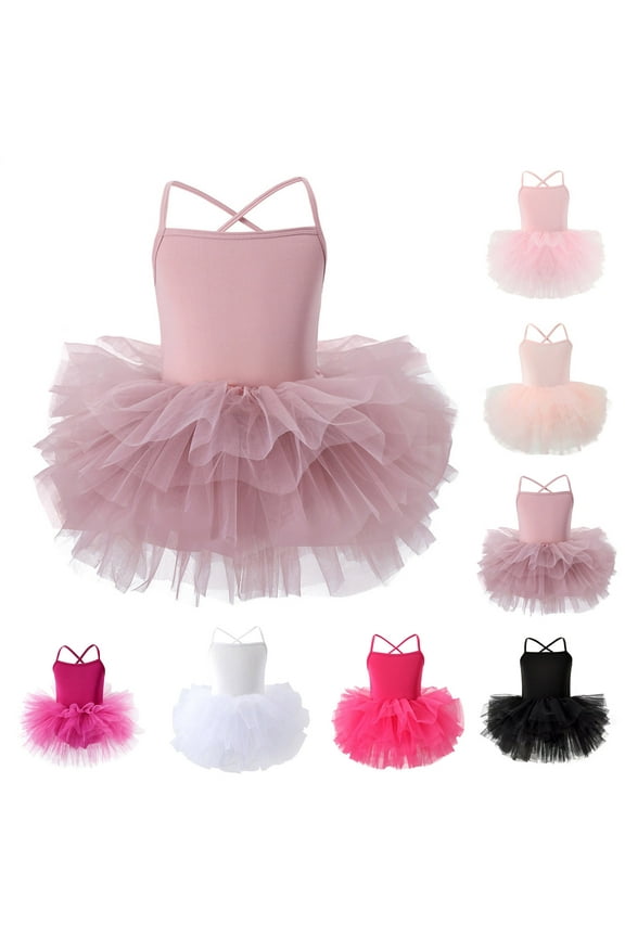 One-piece Gymnastics Leotards for Girls, Toddler Kids Dance Outfits, Girls' Solid Color Suspender Sleeveless Jumpsuit Mesh Dance Dress Practice Outfit 4-5 Years