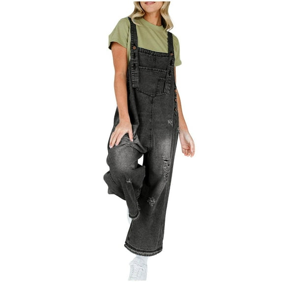 Bovxnpu Plus Size Jumpsuits for Women, Women's Casual Stretch Adjustable Denim Bib Overalls Jeans Pants Jumpsuits, Women's Casual Denim Jumpsuit XL