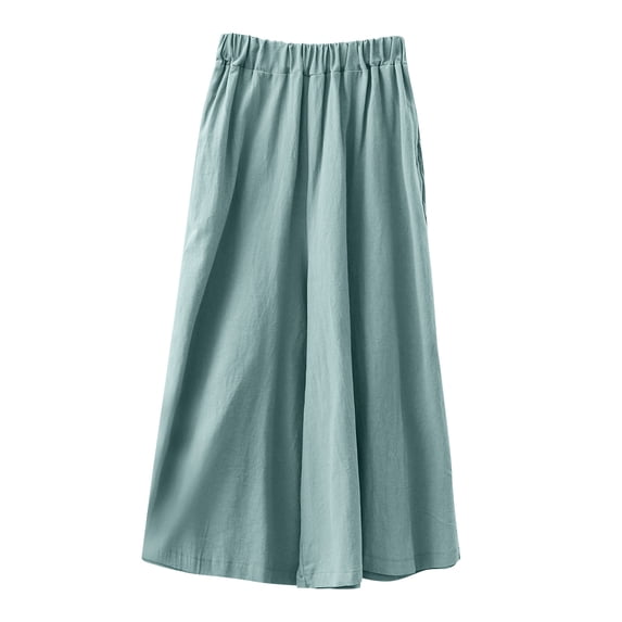 Bovxnpu Plus Size Pants For Women, Women Boho Bagyy Wide Leg High Smocked Waist Casual Loose Lounge Pant with Pocket, Women's Loose Casual Pants Long Pants Free Size