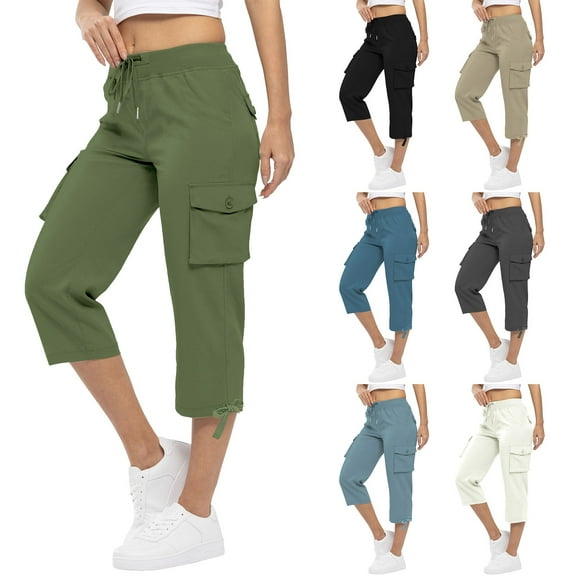 Bovxnpu Plus Size Pants For Women, Women's Cargo Capris Pants, Women Fashionable Casual Elastic Waist With Multiple Pockets Work Clothes And Sports Pants M
