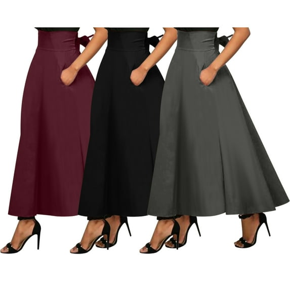 Bovxnpu Plus Size Skirts For Women, Womens Long Maxi Skirts High Waist A Line Casual Skirts, Women Fashion Casual Solid Color Bandage High Waist Skirt M
