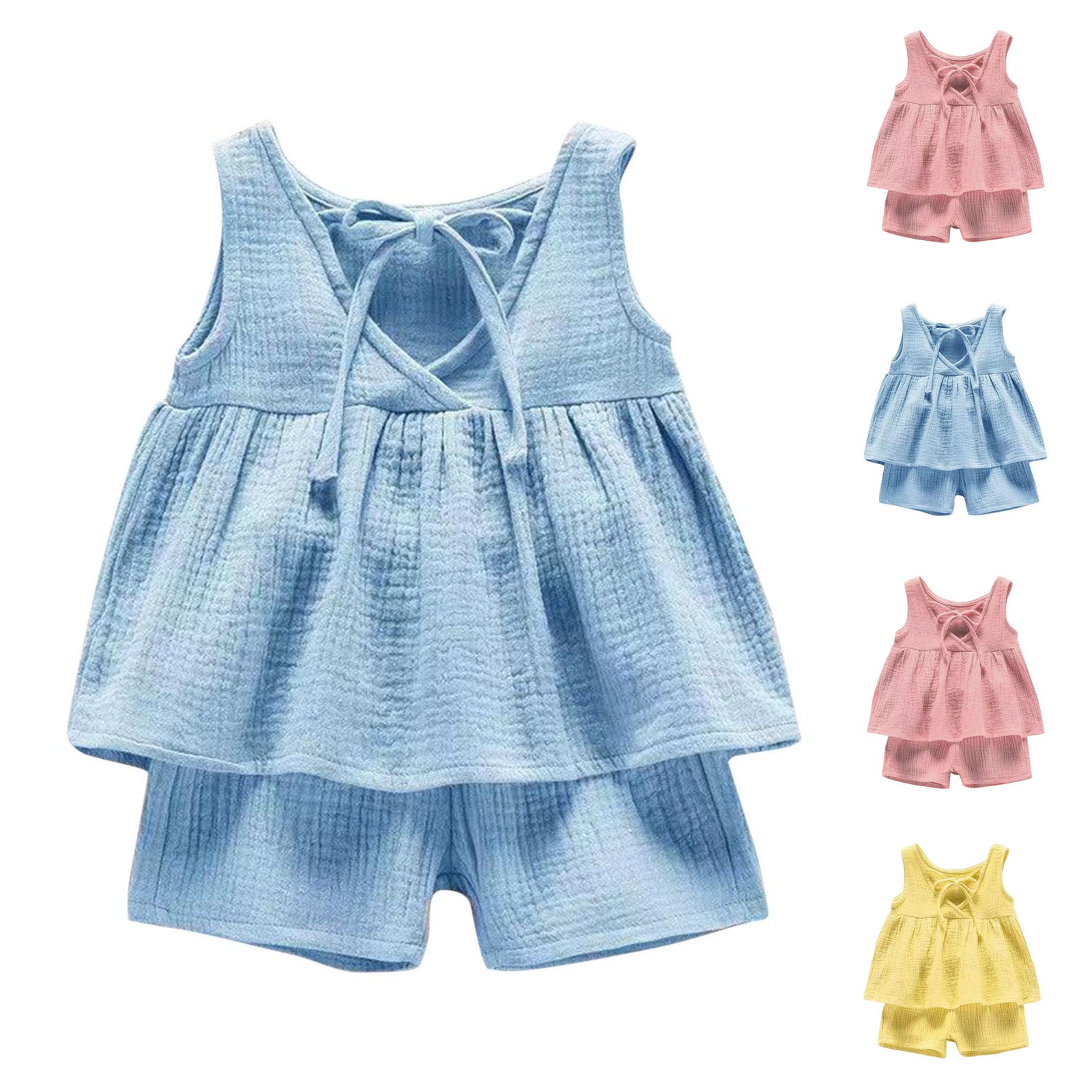 Summer Boys Girls 2 Piece Outfits, Toddler Girls Clothing Sets, Boys' Casual Short Sleeve Round Neck Collar Botton Printed Short Pants Sets 6 Years