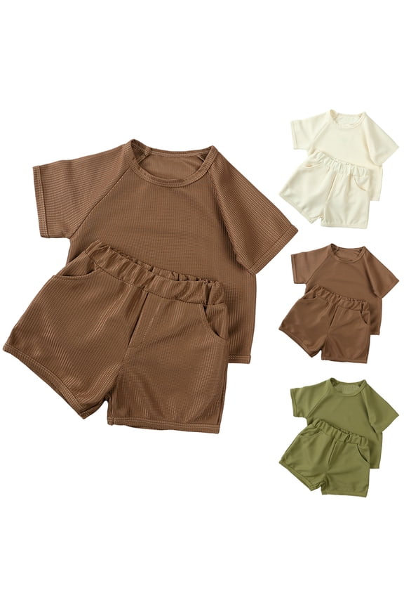 Summer Boys Girls 2 Piece Outfits, Toddler Girls Clothing Sets, Kids Solid Color Fashion Short Sleeve Sets Casual Top Shorts Two Piece Sets 7 Years