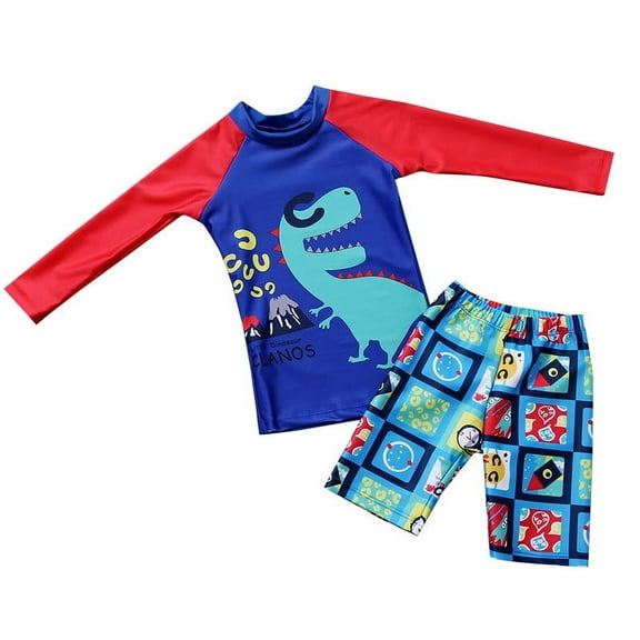 Bovxnpu Summer Boys Swimsuits, Toddler Boys Two-piece Swimsuits Set, Fashion Printed Split Long Sleeve Sunscreen Split Swimsuit Swimwear 4 Years