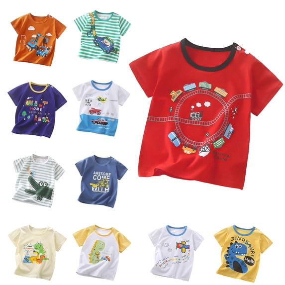 Bovxnpu Summer Boys Top, Toddler Boys Cotton T-Shirts, Printed Short Sleeves Men And Women T-shirts Summer Top Tees 9-18 Months