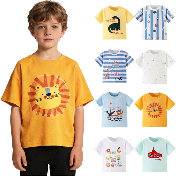 Bovxnpu Boys Short Sleeve T Shirts Kids Summer Tops Crewneck Graphic T-Shirts School Casual Tops Tees