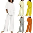 thumbnail image 1 of Bovxnpu Summer Casual Outfits For Women, 2 Piece Lounge Sets, Casual Short Sleeved Round Neck Top/Loose Straight Tube With Pocket Pants Set XXL, 1 of 6