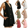 thumbnail image 1 of Bovxnpu Summer Casual Outfits For Women, 2 Piece Lounge Sets, Women Fashionable Casual Linen Solid Color Sleeveless Top+shorts Sleeveless-neck Top/shirt Set XXXL, 1 of 7