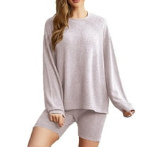Bovxnpu Summer Casual Outfits For Women, 2 Piece Lounge Sets, Women's Fall And Winter Fashion Strip Homewear Knitted Long-sleeved Suit Round Neck Top/shirt Set M