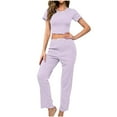 thumbnail image 1 of Bovxnpu Summer Casual Outfits For Women, 2 Piece Lounge Sets, Women's Fashion Casual Solid Color Short Sleeve Round Neck Top And Shorts Set M, 1 of 7