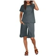 thumbnail image 1 of Bovxnpu Summer Casual Outfits For Women, 2 Piece Lounge Sets, Women's Fashion Leisure Solid Color T-shirt Shorts Two-piece Set L, 1 of 5