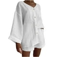 thumbnail image 1 of Bovxnpu Summer Casual Outfits For Women, 2 Piece Lounge Sets, Women's Solid Color Cotton Linen Shirt Shorts Casual Set Casual Set Short Sleeved-neck Top/shirt Set L, 1 of 5