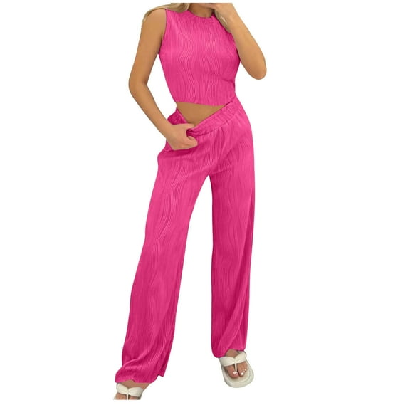 Bovxnpu Summer Casual Outfits For Women, 2 Piece Lounge Sets, Women's Solid Color Round Neck Short Sleeve And Pants Sets With Pockets XXL