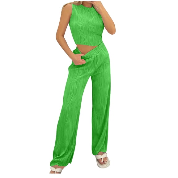 Bovxnpu Summer Casual Outfits For Women, 2 Piece Lounge Sets, Women's Solid Color Round Neck Short Sleeve And Pants Sets With Pockets XL