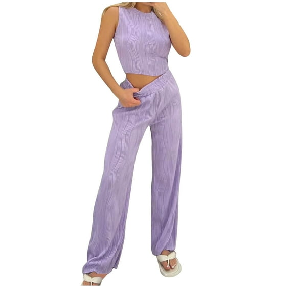 Bovxnpu Summer Casual Outfits For Women, 2 Piece Lounge Sets, Women's Solid Color Round Neck Short Sleeve And Pants Sets With Pockets M