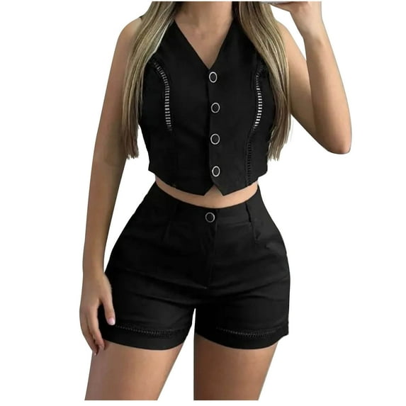 Bovxnpu Summer Casual Outfits For Women, 2 Piece Lounge Sets, Women's Solid Color Round Neck Short Sleeve And Pants Sets With Pockets M