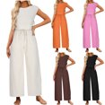 thumbnail image 1 of Bovxnpu Summer Casual Outfits For Women, 2 Piece Lounge Sets, Women's Solid Round Neck Sleeveless Top+Belt Pocket Home Sports Set Sleeveless Round Neck Top/shirt Set M, 1 of 6