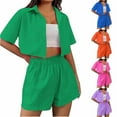 thumbnail image 1 of Bovxnpu Summer Casual Outfits For Women, 2 Piece Lounge Sets, Women's Summer Two-piece Set Of Breasted Short Sleeved Lapel Shirt And Shorts L, 1 of 6